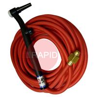 CK-CK9V12RSFFX CK9V Flex Head Gas Cooled TIG Torch with 1pc 3.8m Superflex Cable & Gas Valve, G3/8